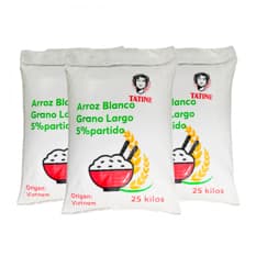 Arroz de grano largo 5% de grano partido Tatine (3 x 25 kg / 55.1 lb)