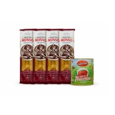 Combo Espagueti Pasta Rosso (4 x 500 g / 1.1 lb) x Pasta de tomate doble concentrada condimentada Sabrosísimo (800 g / 28.22 oz)