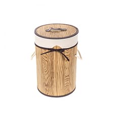 Ropero de bambú plegable redondo natural con lazo de 28 cm x 42 cm