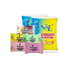 Combo de higiene y limpieza #2:  Detergente en polvo multiuso con aroma floral Lavane + Jabones de belleza Prolight + Jabón de lavar con enzimas Prolight