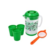 Juego verde de jarra plástica con tapa, vasos y colador CasaBlaca