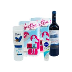 Combo: Compresas extraplanas + Vino tinto + Crema hidratante + loción corporal