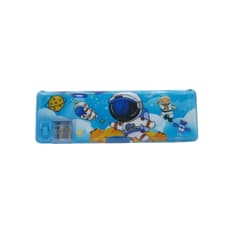 Estuche escolar para lápices de plástico con sacapuntas azul con diseño del espacio Gutza