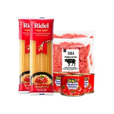 Combo para espaguetis #2: Espaguetis Ridel + Picadillo de res EGEA + Pasta de tomate Burcu