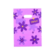 Bolsa de nylon con asa troquelada y diseño de margaritas púrpuras con frase Tiara