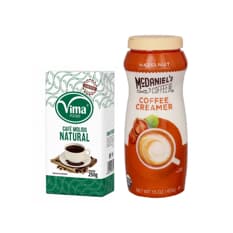 Café molido natural Vima Foods (250 g / 8.81 oz) + Crema para café sabor avellana McDaniel's Coffee (425 g / 15 oz)