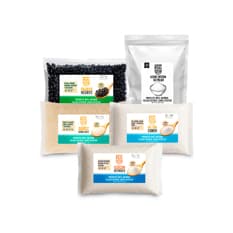 Combo básico esencial Cosecha Real: Frijoles negros + Arroz de grano largo + Azúcar refinada + Sal fina común + Leche entera en polvo