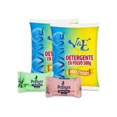 Combo de higiene y limpieza #8: Detergente en polvo multiuso con aroma floral Lavane + Jabones de belleza Prolight