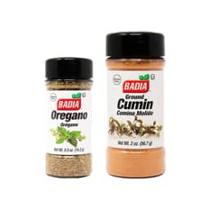 Comino molido Badía (56.7 g/ 2 oz) + Orégano triturado Badia (14.2 g)