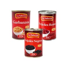 Garbanzos enlatados + Frijoles rojos enlatados + Frijoles negros enlatados