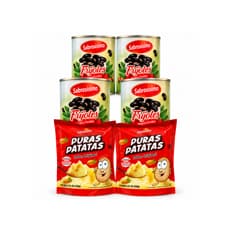 Combo Puré de puras patatas instantáneo Sabrosísimo (2 x 250 g / 8.82 oz) +  Frijoles negros cocidos Sabrosísimo (4 x 400 g / 14.11 oz)
