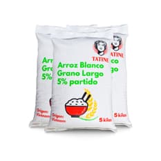 Arroz de grano largo 5% de grano partido Tatine (3 x 5 kg / 11.02 lb)