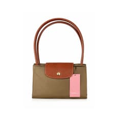 Bolso de nailon verde caqui plegable con detalles camel y asas extraíbles Isabella