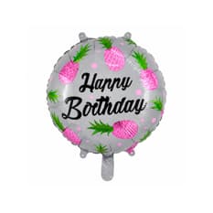 Globo redondo con diseño de piñas rosadas y cartel de Happy Birthday 18 pulgadas Ballon