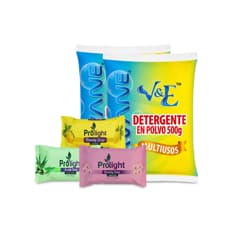 Combo de higiene y limpieza #5:  Detergente en polvo multiuso con aroma floral Lavane + Jabones de belleza Prolight