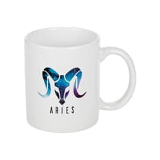 Taza - jarra - de cerámica de 330 ml color blanco con símbolo del zodiaco Aries CM