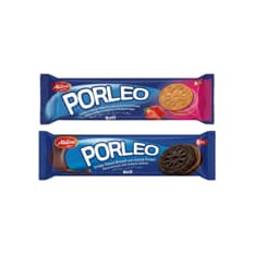 Galletas Porleo X2: Galleta de vainilla con crema de fresa + Galleta de chocolate con crema de chocolate