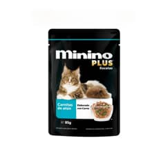 Alimento húmedo carnitas de atún para gatos adultos Minino Plus (85 g / 2.99 oz)