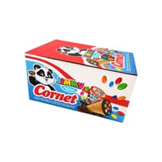 Caja de conos tipo barquillo con relleno de avellana y grajeas Jimmy Panda (600 g / 1.32 lb)