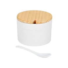 Azucarero cerámica blanca redondo con cuchara y tapa de madera Alessandro