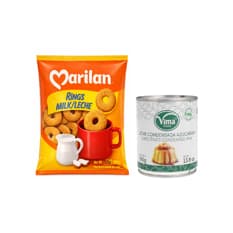 Leche condensada azucarada Vima Foods (390 g / 13.8 oz) + Galleta de leche con forma de rosquilla Rings Marilan (300 g / 10.58 oz)