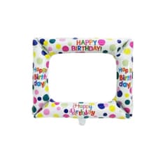 Globo con diseño de marco de fotografía con cartel de Happy Birthday Ballon