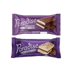 Pastelitos Paradise Simsek rellenos de crema de chocolate con cobertura de chocolate y chocolate blanco