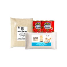 Combo básico de cocina #4: Sal fina común Cosecha Real + Arroz de grano largo Cosecha Real + Pasta de tomate Burcu