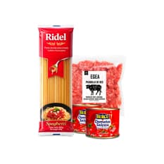 Combo para espaguetis: Espaguetis Ridel + Picadillo de res EGEA + Pasta de tomate Burcu