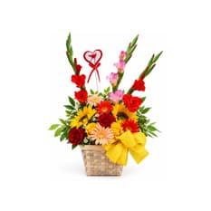 Confección en cestica de mimbre con flores variadas Ola Flowers