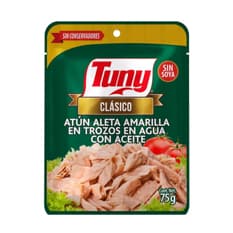 Atún aleta amarilla en trozos en agua con aceite Tuny Clásico (75 g / 2.64 oz)