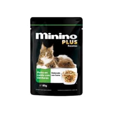 Alimento pollo en caldo con verduras para gatos adultos Minino Plus (85 g / 3 oz)