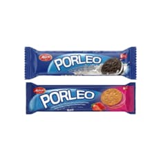 Galletas Porleo X2: Galleta de vainilla con crema de fresa + Galleta de chocolate con crema de vainilla