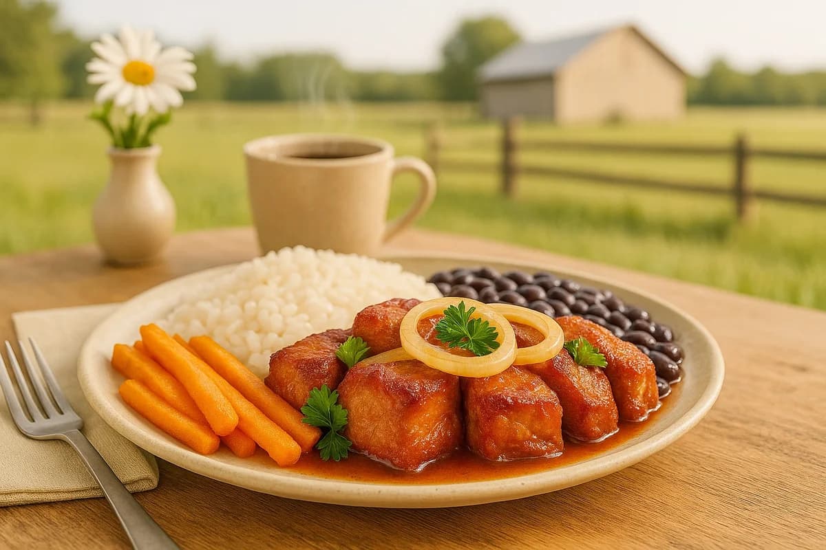 Receta cubana: Masas de cerdo fritas con arroz con frijoles negros y boniato frito