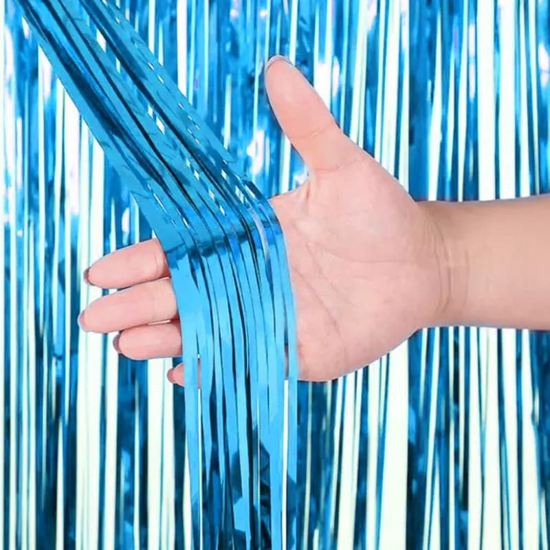 Cortina de flecos azul metálico - Imagen 1