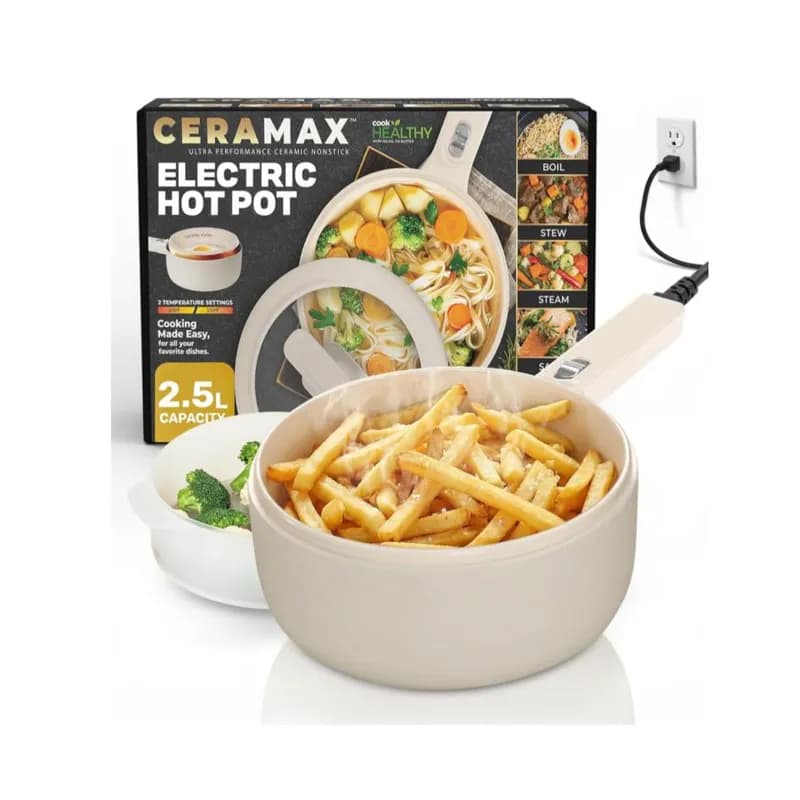Olla eléctrica 1.5 L con tapa, vaporizador y sartén de cerámica 2 en 1 - Miniatura 3