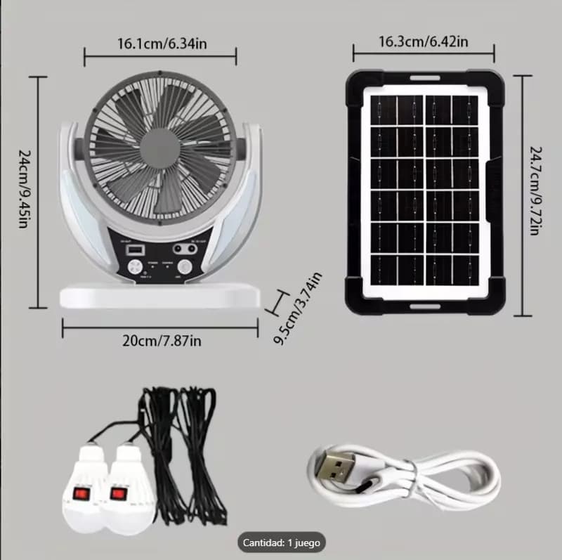 Set Emergente Ventilador, 2 Bombillas y Panel Solar - Miniatura 3