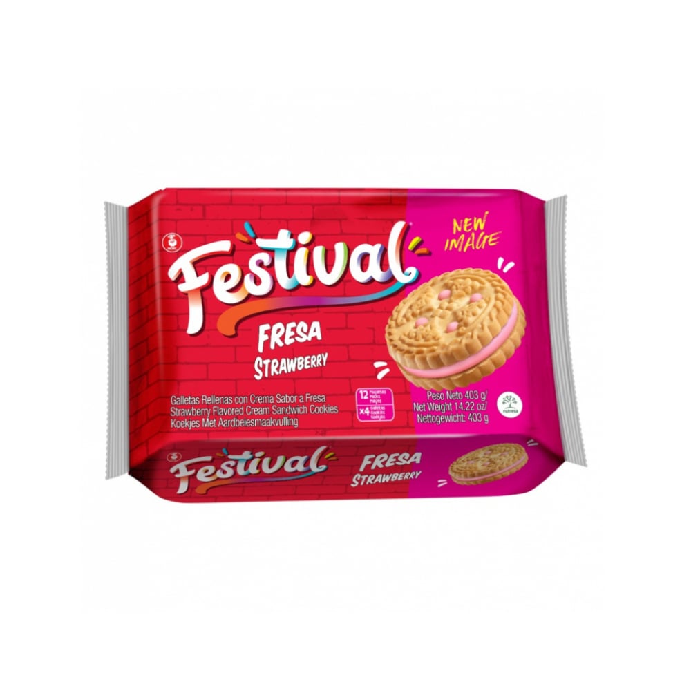 Galletas dulces rellenas con crema sabor a fresa Festival (403 g / 14.2 oz) - Imagen 1