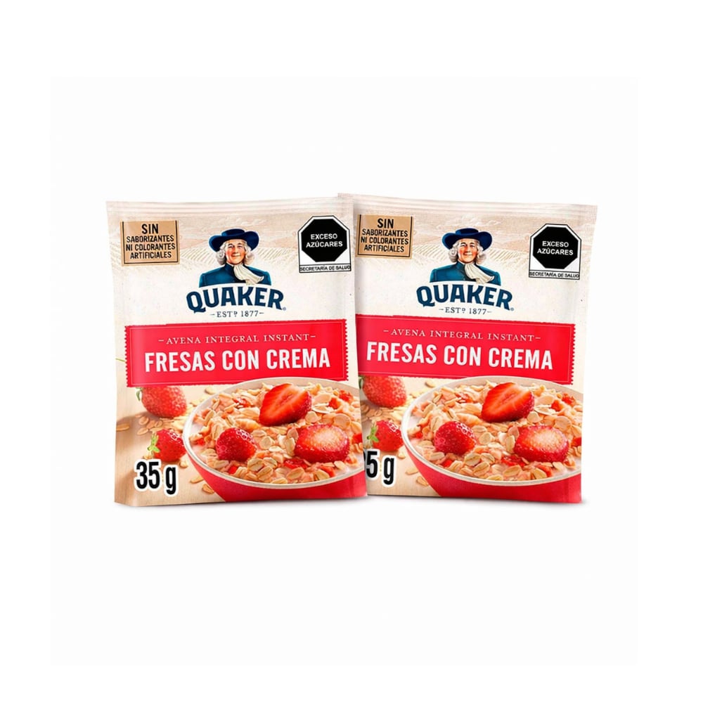 Avena integral sabor a fresa con crema Quaker (2 x 35 g / 1.23 oz) - Imagen 1