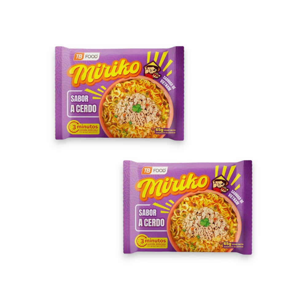 Sopa instantánea de fideos sabor a cerdo Miriko (2 x 65 g / 2.29 oz) - Imagen 1