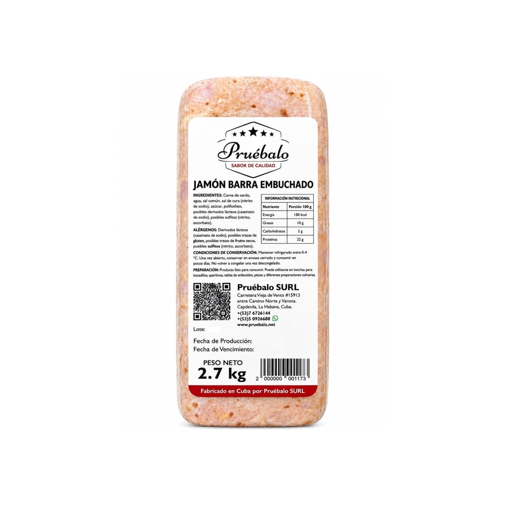 Jamón embuchado en barra Pruébalo (2.7 kg / 5.95 lb) - Imagen 1