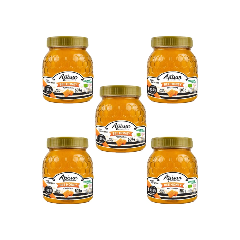 Miel de abejas polifloral 100% natural Apisun (5 x 500 g / 1.1 lb) - Imagen 1