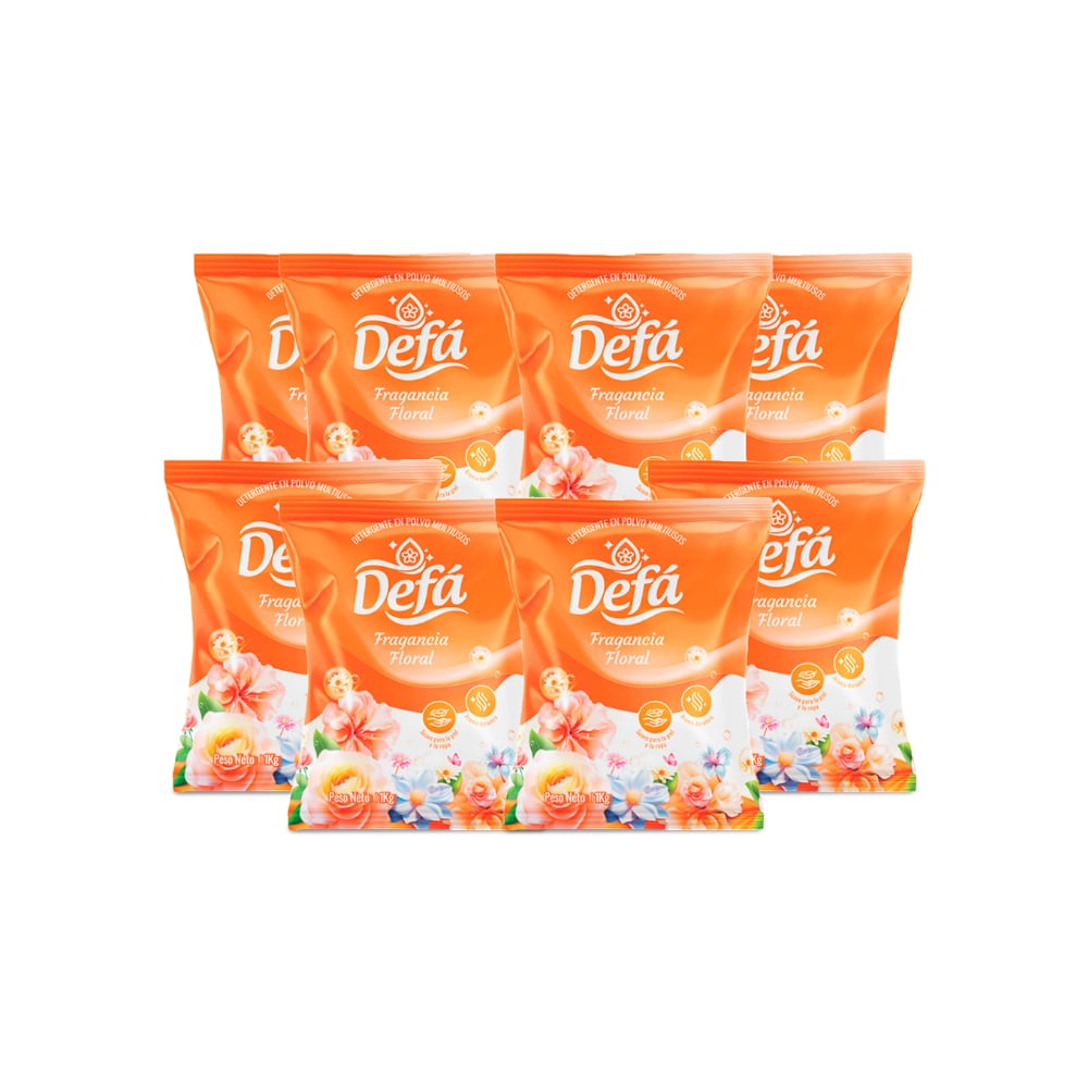 Detergente en polvo multiusos fragancia floral Defá (8 x 1 kg / 2.2 lb) - Imagen 1