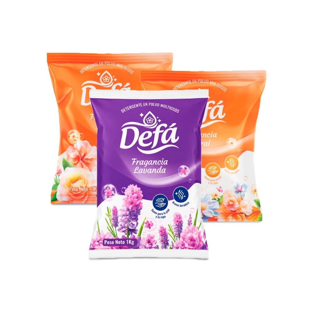 Combo de detergentes Defá #4: Detergente en polvo multiusos fragancia de lavanda Defá + Detergente en polvo multiusos fragancia floral Defá - Imagen 1