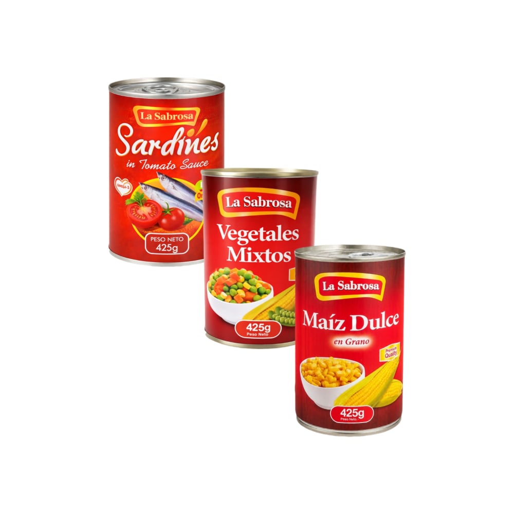 Sardina en salsa de tomate + Vegetales mixtos + Maíz dulce en grano - Imagen 1