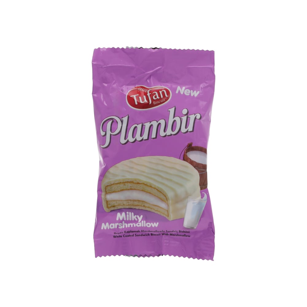 Pastel sándwich cubierto de chocolate blanco con malvavisco y leche Tufan Plambir (25 g) - Imagen 1