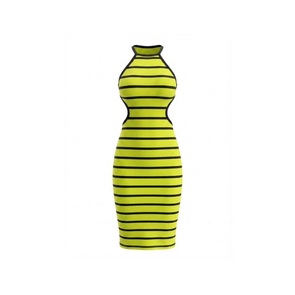 Vestido ajustado con estampado de rayas horizontales verde limón y negro Torbex (Talla única) - Imagen 1