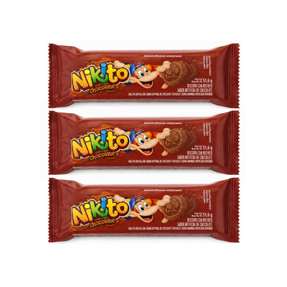 Galletas dulces con crema sabor chocolate Nikito (3 x 51.6 g / 1.82 oz) - Imagen 1