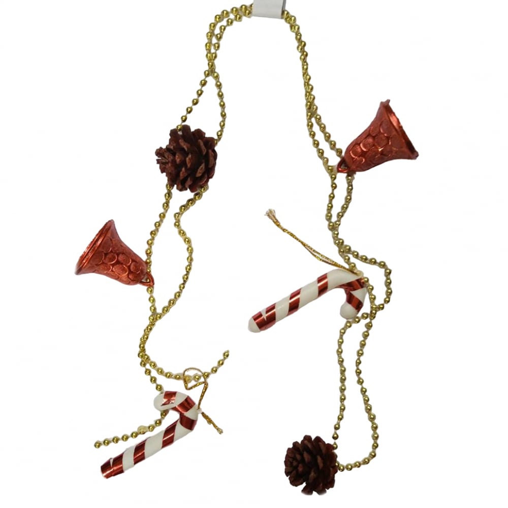 Guirnalda dorada con campanas rojas, bastones y pinos - Imagen 1