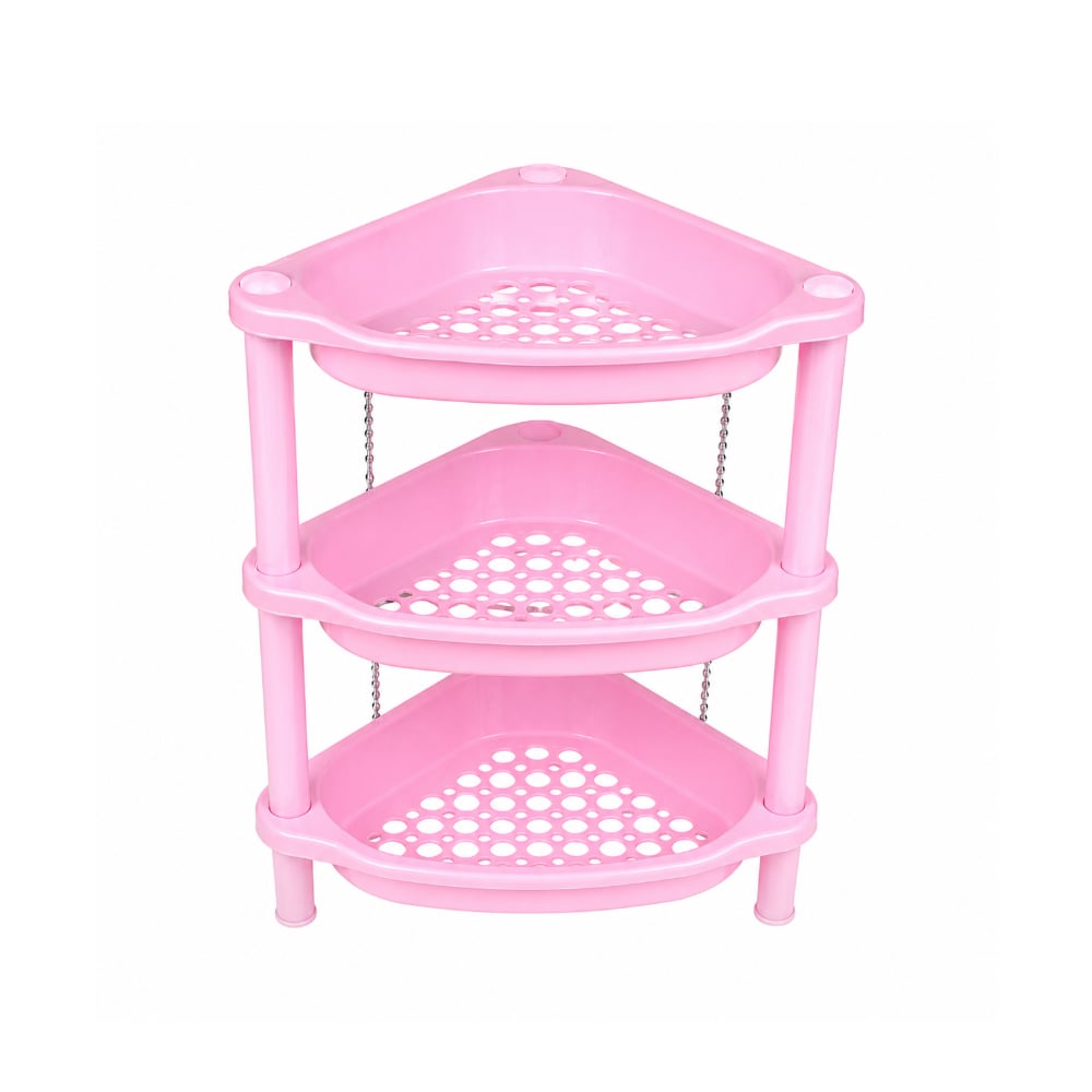 Estante organizador esquinero de plástico de 3 niveles rosa Tengyun (1 U) - Imagen 1